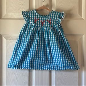 Baby girls blue gingham lobster dress